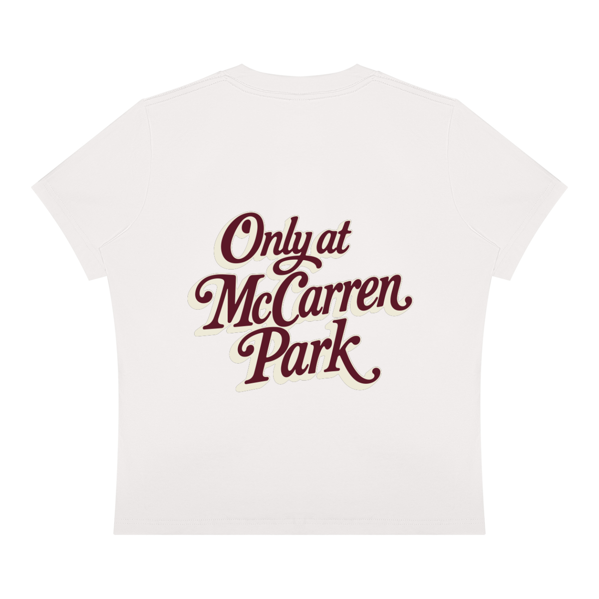 Only at McCarren Park (Maroon Lettering) Women's Sorona Crewneck T-Shirt