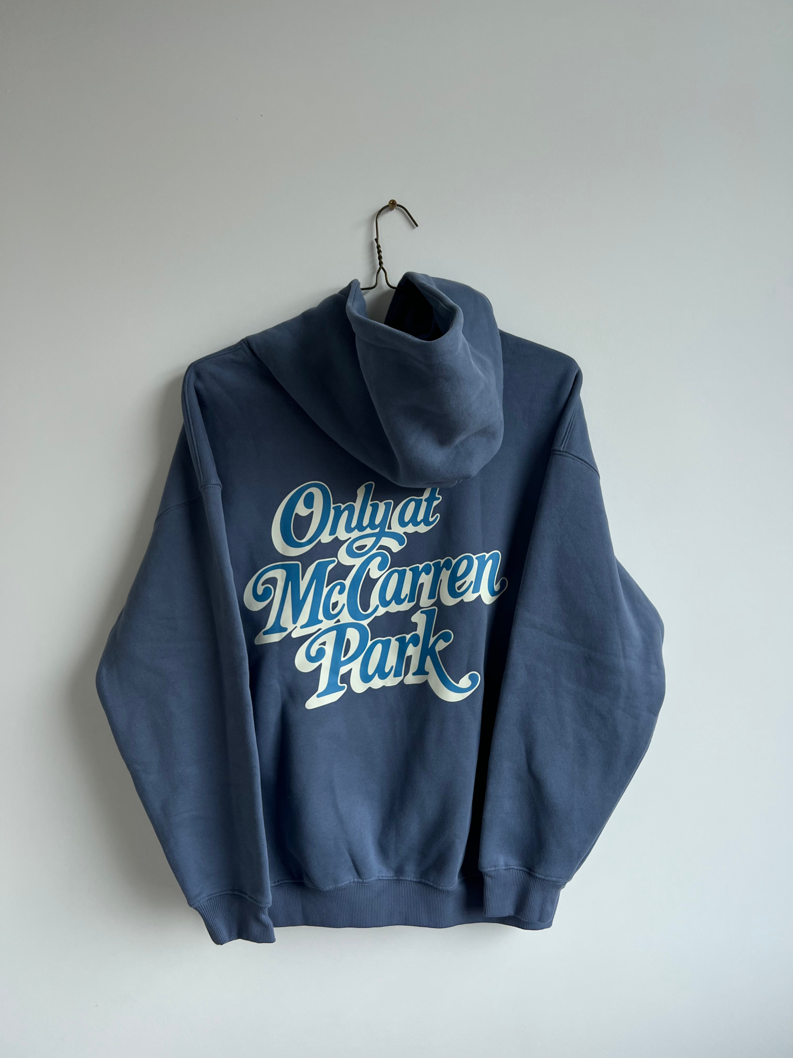 Only At McCarren (Slate Blue Lettering) Oversize Fleeced Hoodie