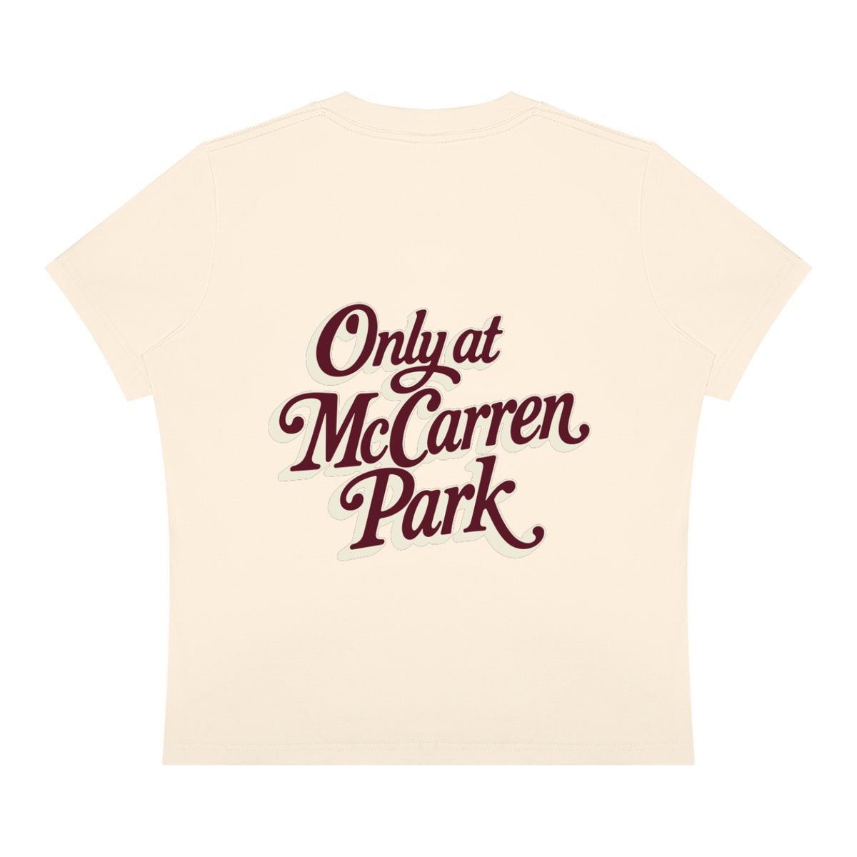 Only at McCarren Park (Maroon Lettering) Women's Sorona Crewneck T-Shirt
