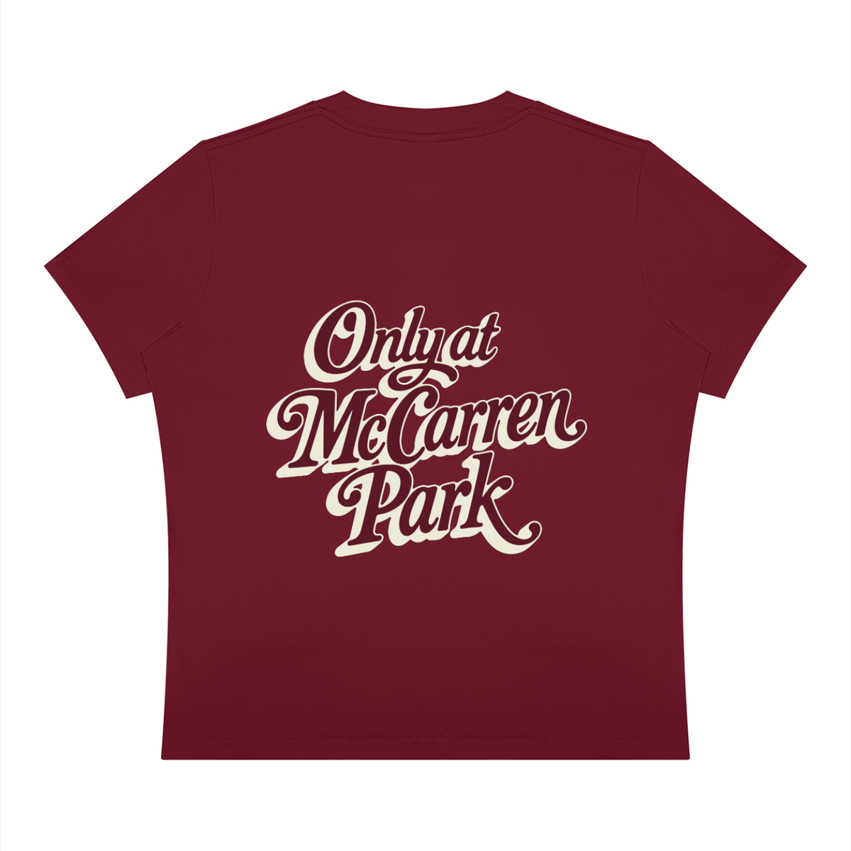 Only at McCarren Park (Maroon Lettering) Women's Sorona Crewneck T-Shirt
